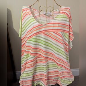 Liz Claiborne Multicolor Striped V-Neck Top